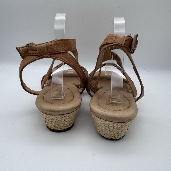 Born Cascade Sandals Shoes Womens Size 9 Brown Leather Raffia Strappy Wedge - Picture 6 of 7